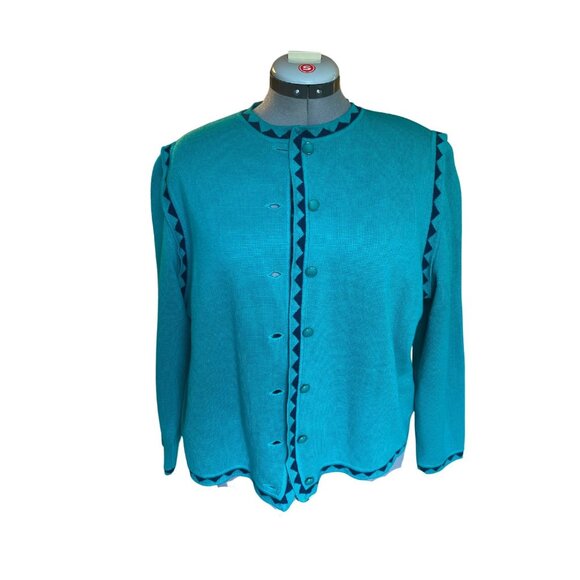 Vintage teal wool cardigan or light coat - Picture 3 of 8